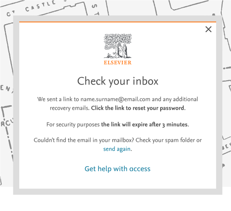 screenshot of reset password check your inbox